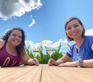 Stephanie and her friend wine tasting at Herman Wiener